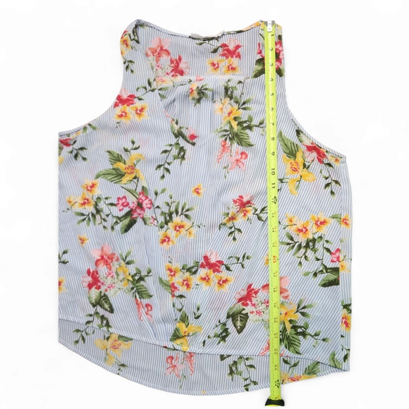 Lush Blue and White Striped Floral Tank Top Relaxed Fit Size: L - Picture 5 of 6